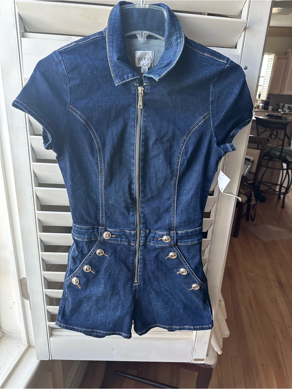 GUESS Dark Blue Denim Short-Sleeve Romper